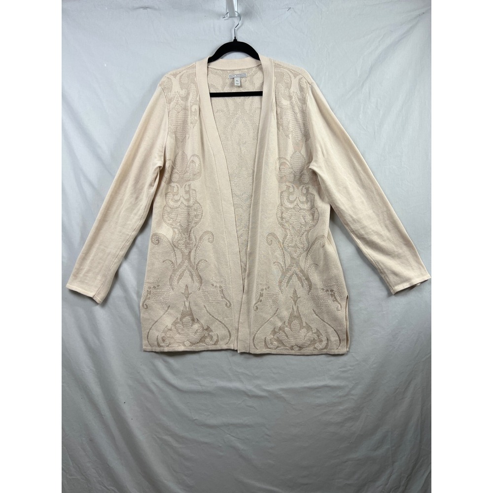 Dana Buchman Open Cardigan Sweater Womens XL Cream Damask Jacquard Metallic